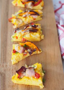 Baked Polenta Slice with Crispy Bacon, Pumpkin and Capsicum